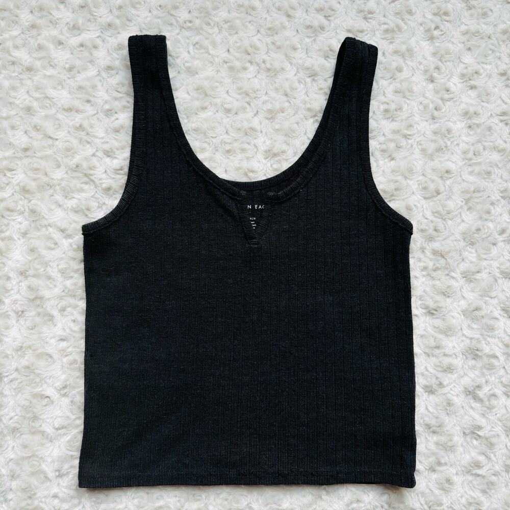 American Eagle Outfitters Womens Black Cotton Blend Cropped Ribbed Tank Top XS